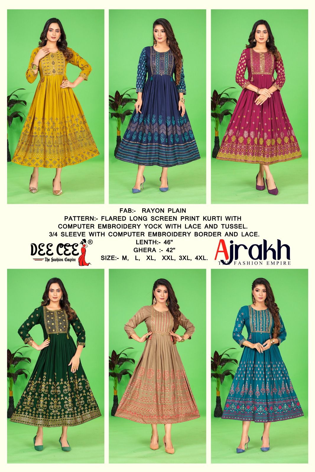 Ajrakh By Dee Cee Rayon Printed Designer Long Kurtis Wholesale Price In Surat
